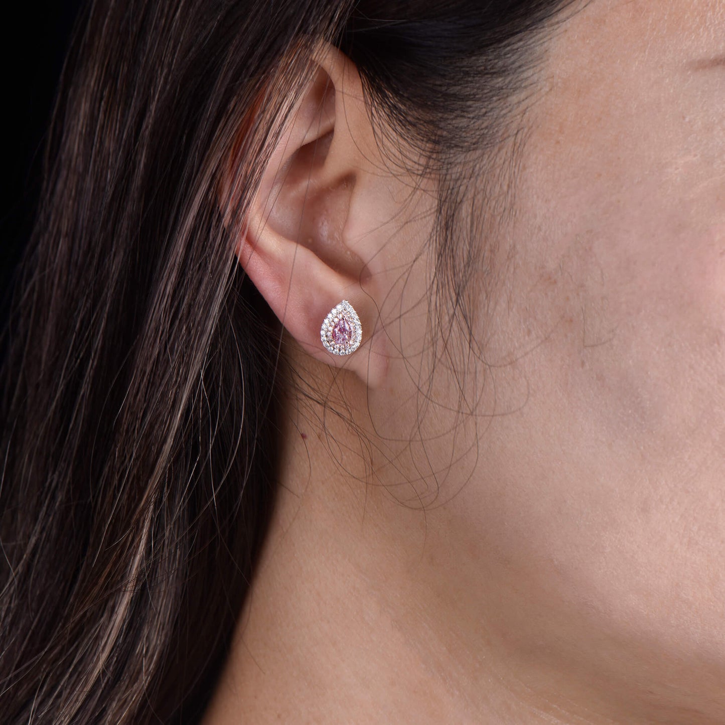 Natural Light Pink Diamond Cluster Earrings, 18K White & Rose Gold, Pear Shape, 1.01 Ct. TW