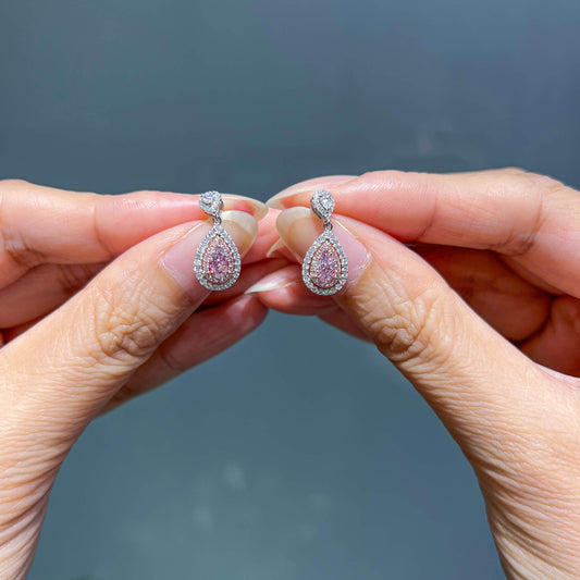 Natural Light Pink Diamond Drop Earrings, 18K White Yellow & Rose Gold, Pear Shape, 1.34 Ct. TW