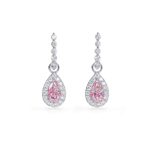 Natural Light Pink Diamond Drop Earrings, 18K White & Rose Gold, Pear Shape, 1.60 Ct. TW