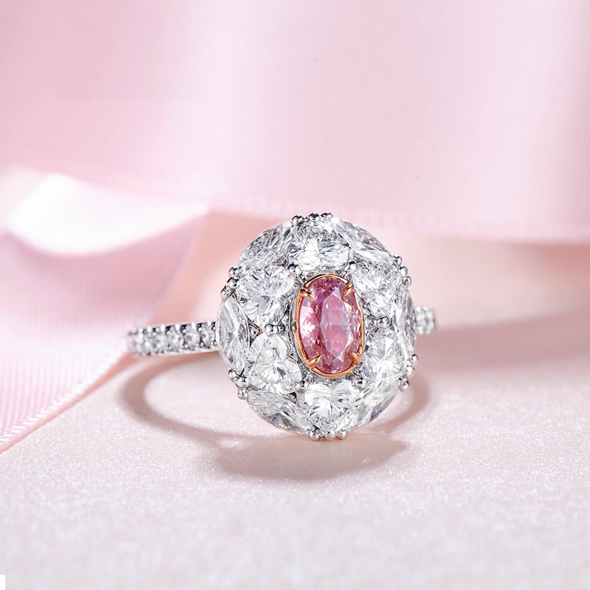 Light Pink Diamond Ring, 2.85 Ct. TW, Oval shape, GIA Certified