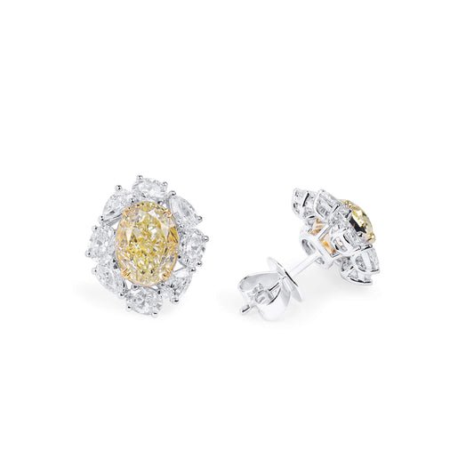 Light Yellow And White Diamond Earrings, 4.02 Ct. (6.08 Ct. TW), Oval Shape, JCEF05545205