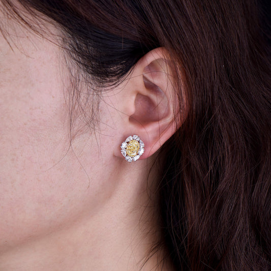 Light Yellow And White Diamond Earrings, 4.02 Ct. (6.08 Ct. TW), Oval Shape, JCEF05545205
