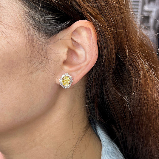 Light Yellow And White Diamond Earrings, 4.02 Ct. (6.08 Ct. TW), Oval Shape, JCEF05545205