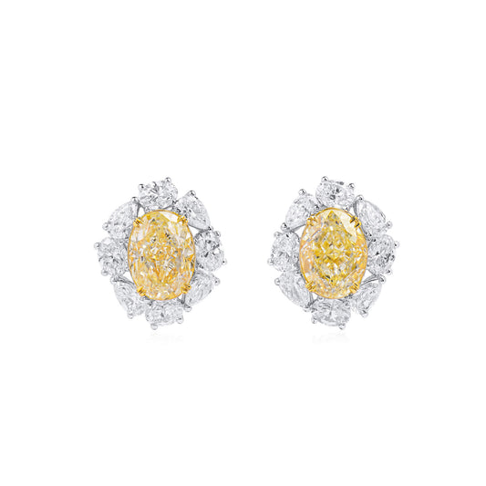 Light Yellow And White Diamond Earrings, 4.02 Ct. (6.08 Ct. TW), Oval Shape, JCEF05545205