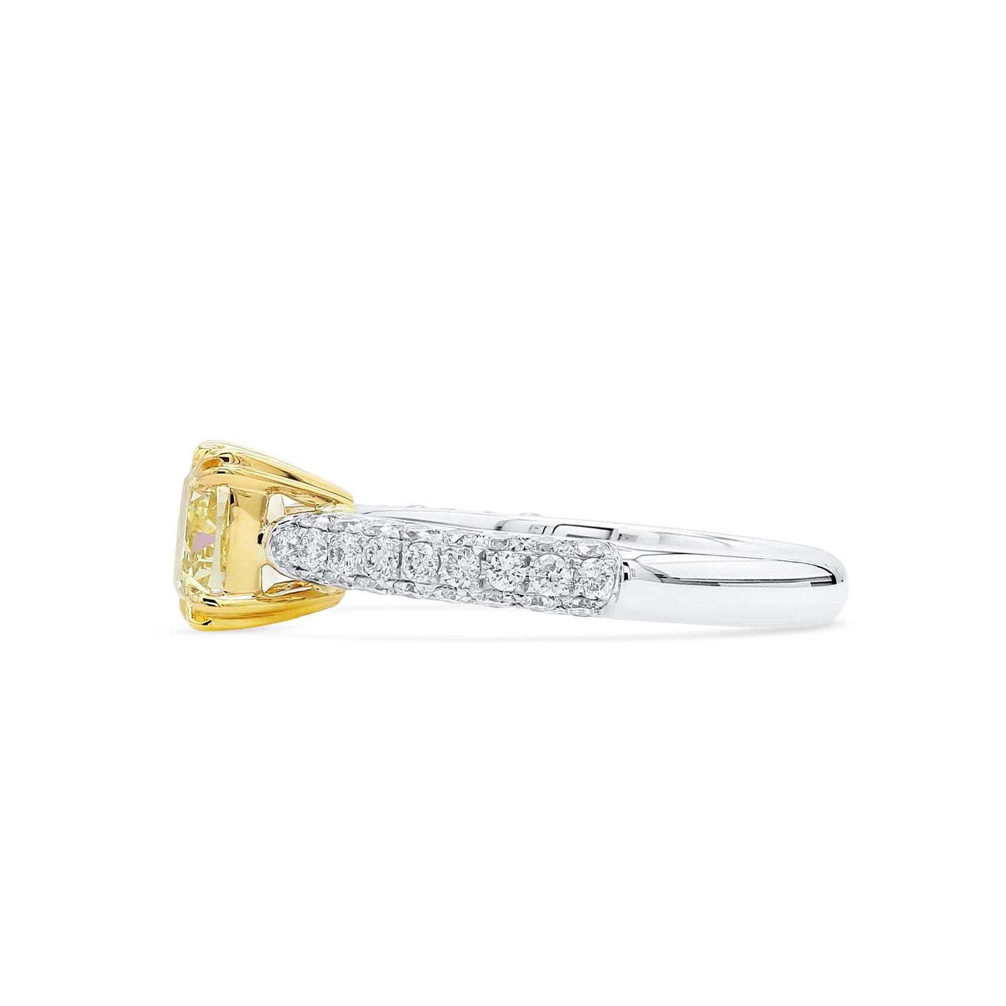 Light Yellow (U-V) Diamond Ring, 2.29 Ct. TW, Cushion shape, GIA Certified