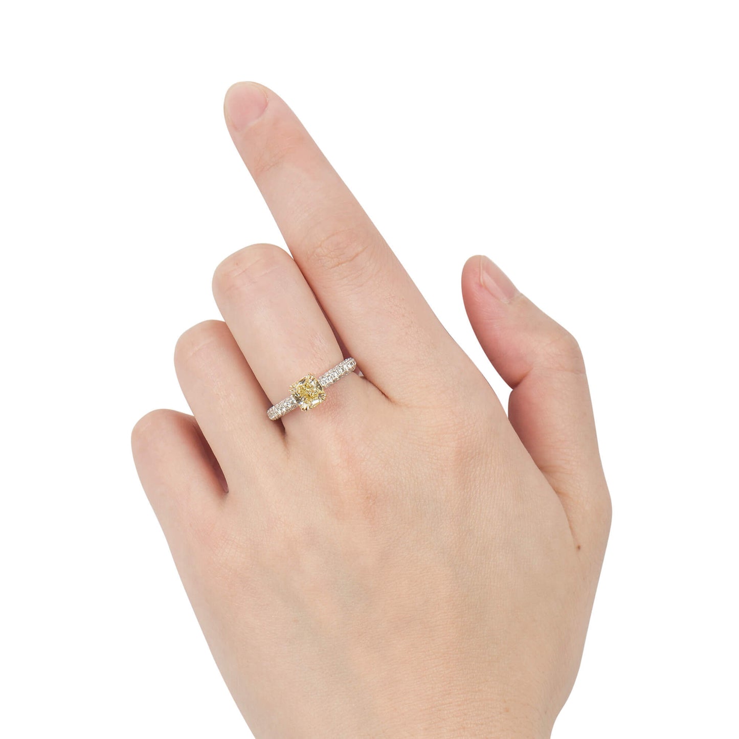 Light Yellow (U-V) Diamond Ring, 2.29 Ct. TW, Cushion shape, GIA Certified
