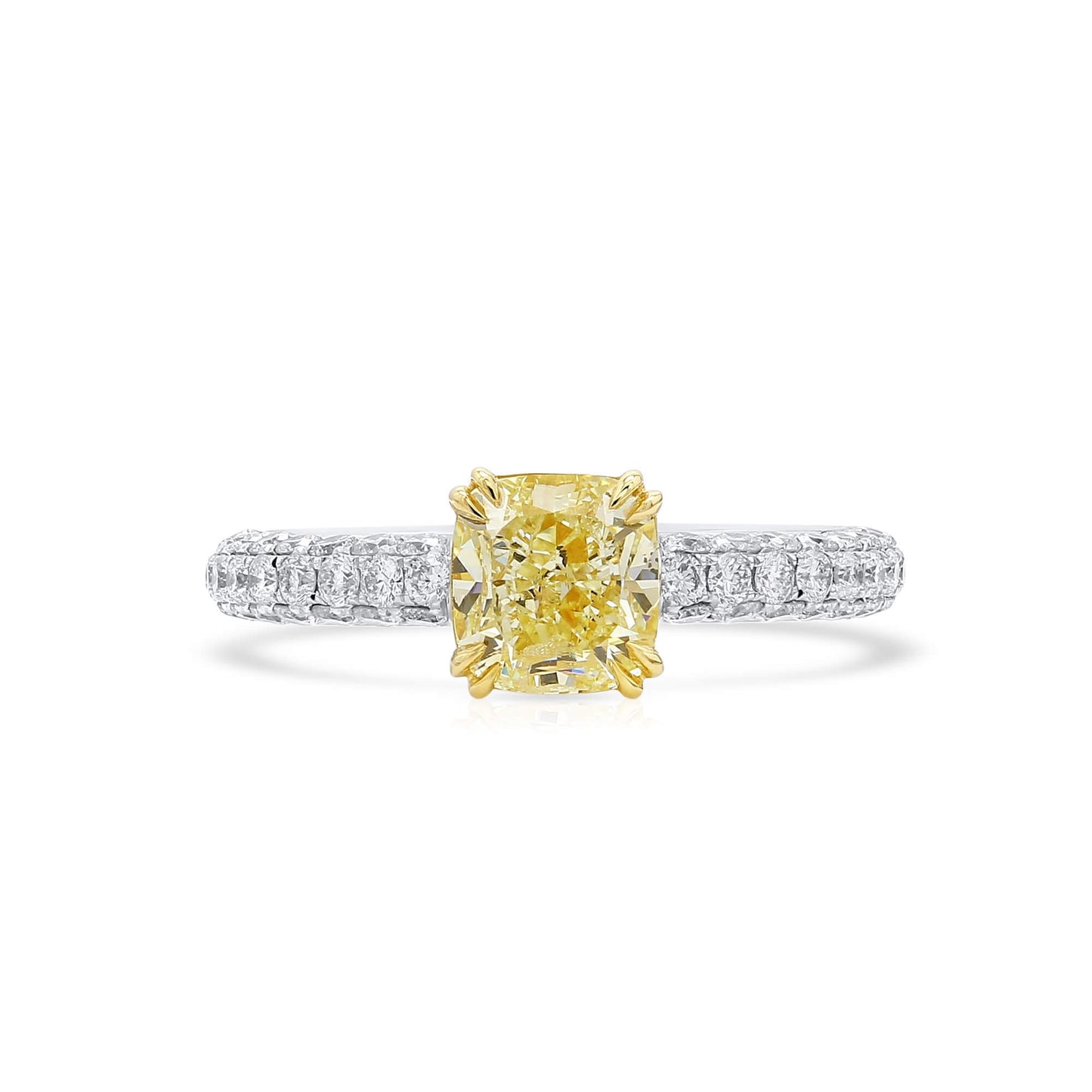 Light Yellow (U-V) Diamond Ring, 2.29 Ct. TW, Cushion shape, GIA Certified