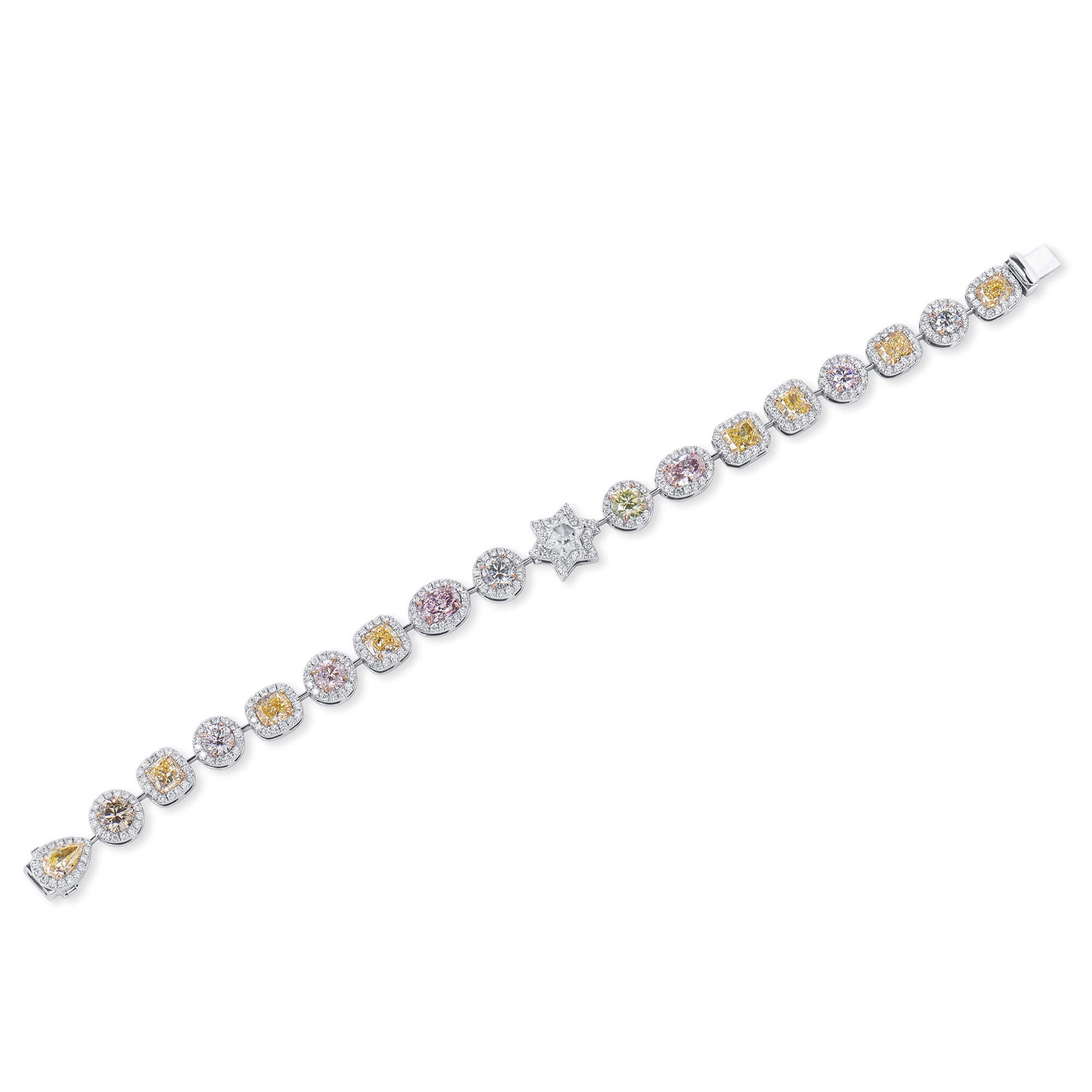 Natural Multicolor Diamond Bracelet, 10.75 Ct. TW, Mix shape, GIA Certified