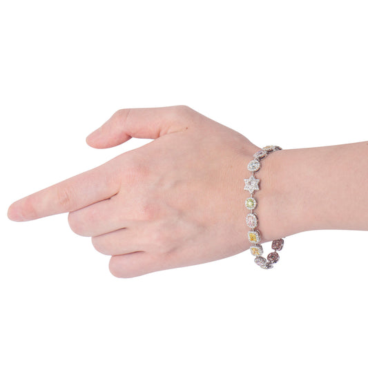 Natural Multicolor Diamond Bracelet, 10.75 Ct. TW, Mix shape, GIA Certified