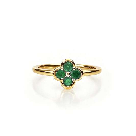 Natural 0.36 Ct. TW Emerald Clover Ring in Yellow Gold, 14K Yellow Gold, 18K Yellow Gold