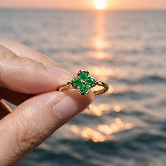 Natural 0.36 Ct. TW Emerald Clover Ring in Yellow Gold, 14K Yellow Gold, 18K Yellow Gold