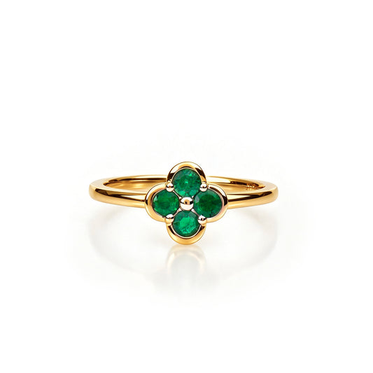 Natural 0.36 Ct. TW Emerald Clover Ring in Yellow Gold, 14K Yellow Gold, 18K Yellow Gold