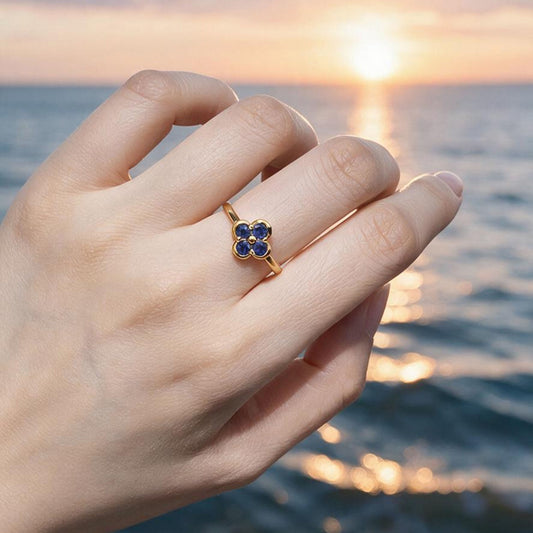 Natural 0.42 Ct. TW Sapphire Clover Ring in Yellow Gold, 14K Yellow Gold, 18K Yellow Gold