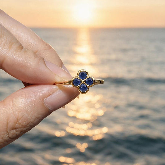 Natural 0.42 Ct. TW Sapphire Clover Ring in Yellow Gold, 14K Yellow Gold, 18K Yellow Gold