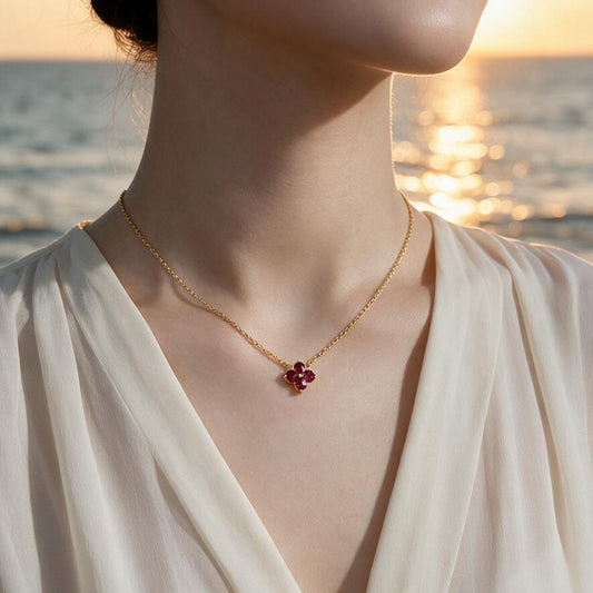Natural 0.57 Ct. TW Ruby Clover Pendant in Yellow Gold, 14K Yellow Gold, 18K Yellow Gold