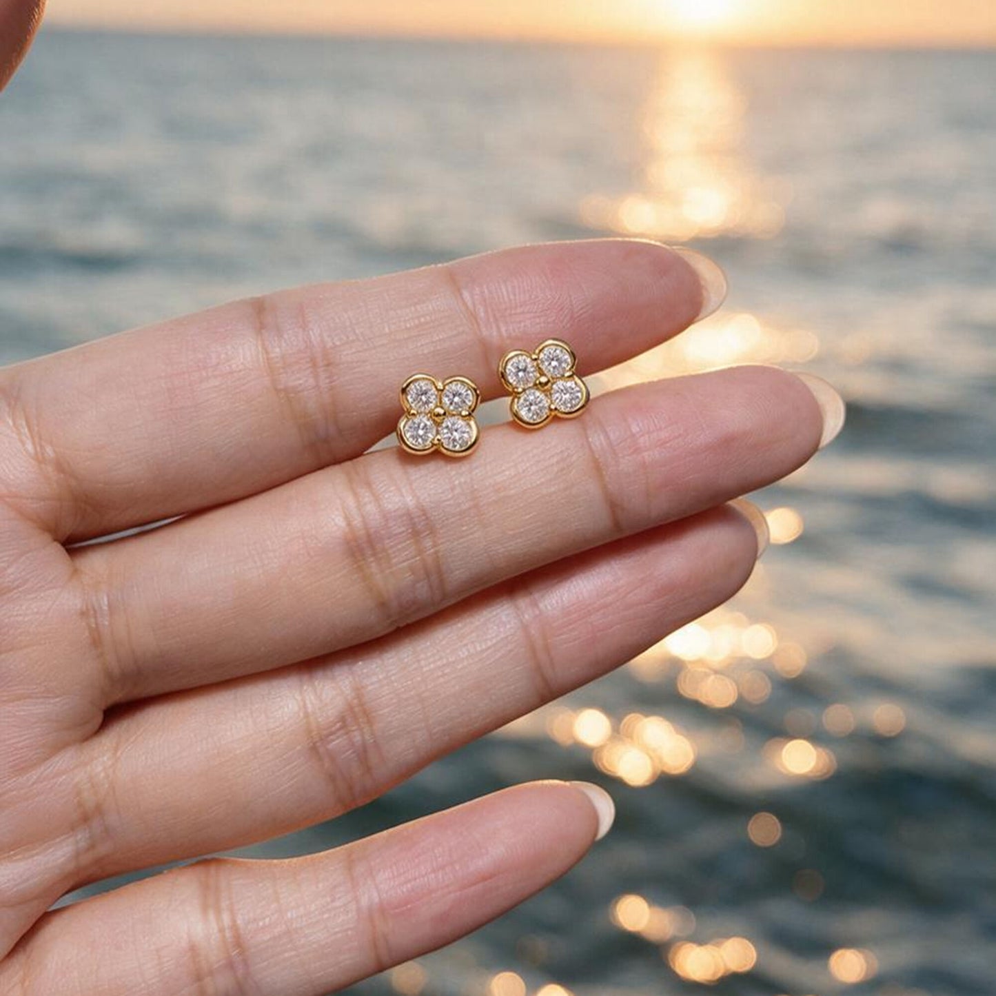 Natural 0.65 Ct. TW Diamond Clover Stud Earrings in Yellow Gold , 14K Yellow Gold, 18K Yellow Gold