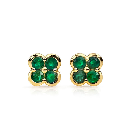 Natural 0.67 Ct. TW Emerald Clover Stud Earrings in Yellow Gold , 14K Yellow Gold, 18K Yellow Gold