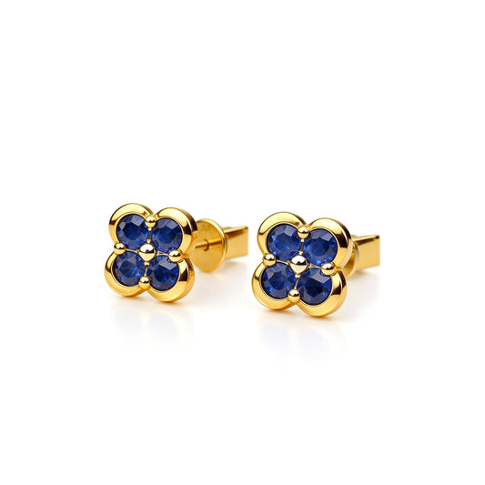 Natural 0.67 Ct. TW Sapphire Clover Stud Earrings in Yellow Gold, 14K Yellow Gold, 18K Yellow Gold