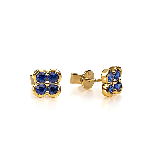 Natural 0.67 Ct. TW Sapphire Clover Stud Earrings in Yellow Gold, 14K Yellow Gold, 18K Yellow Gold