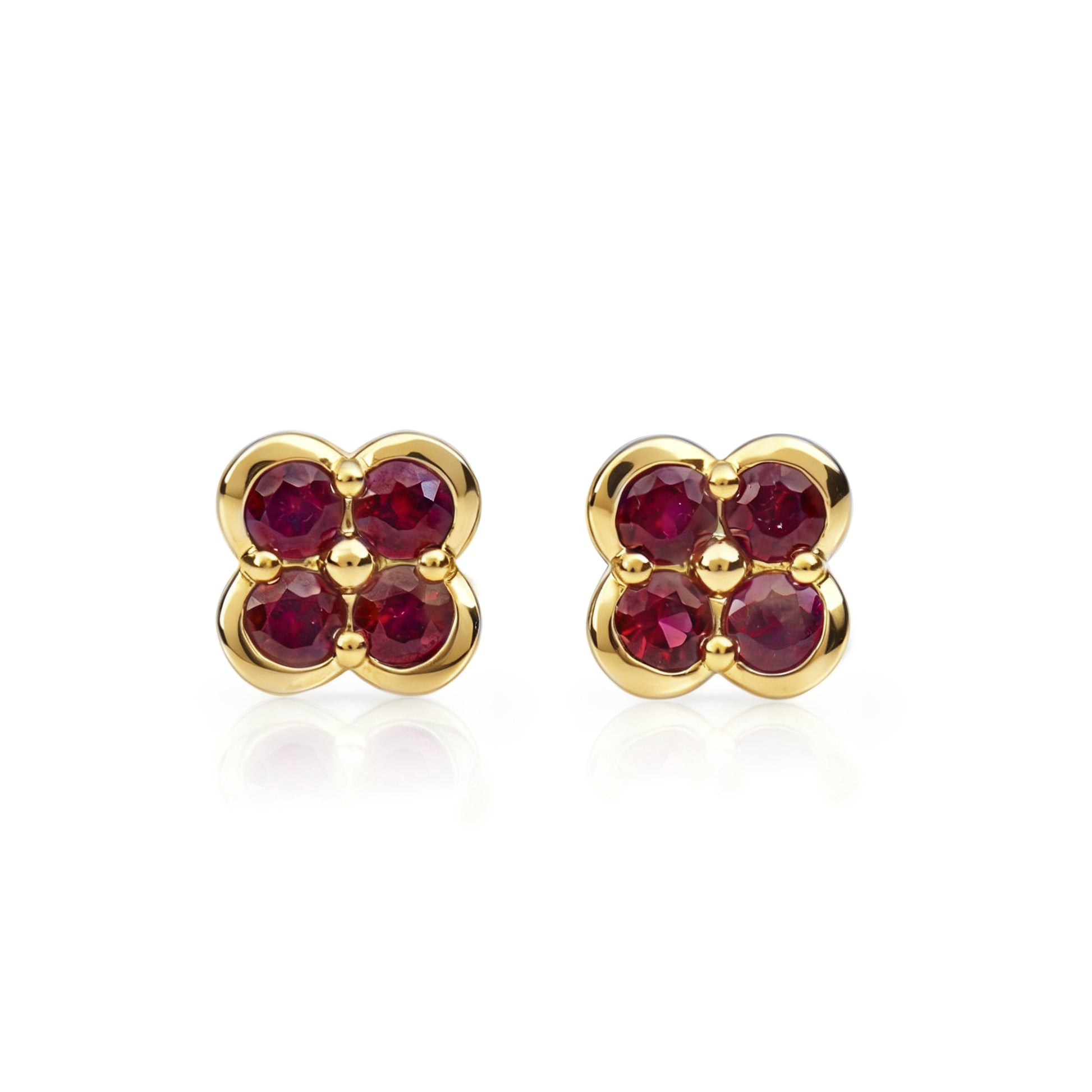 Natural 0.83 Ct. TW Ruby Clover Stud Earrings in Yellow Gold, 14K Yellow Gold, 18K Yellow Gold
