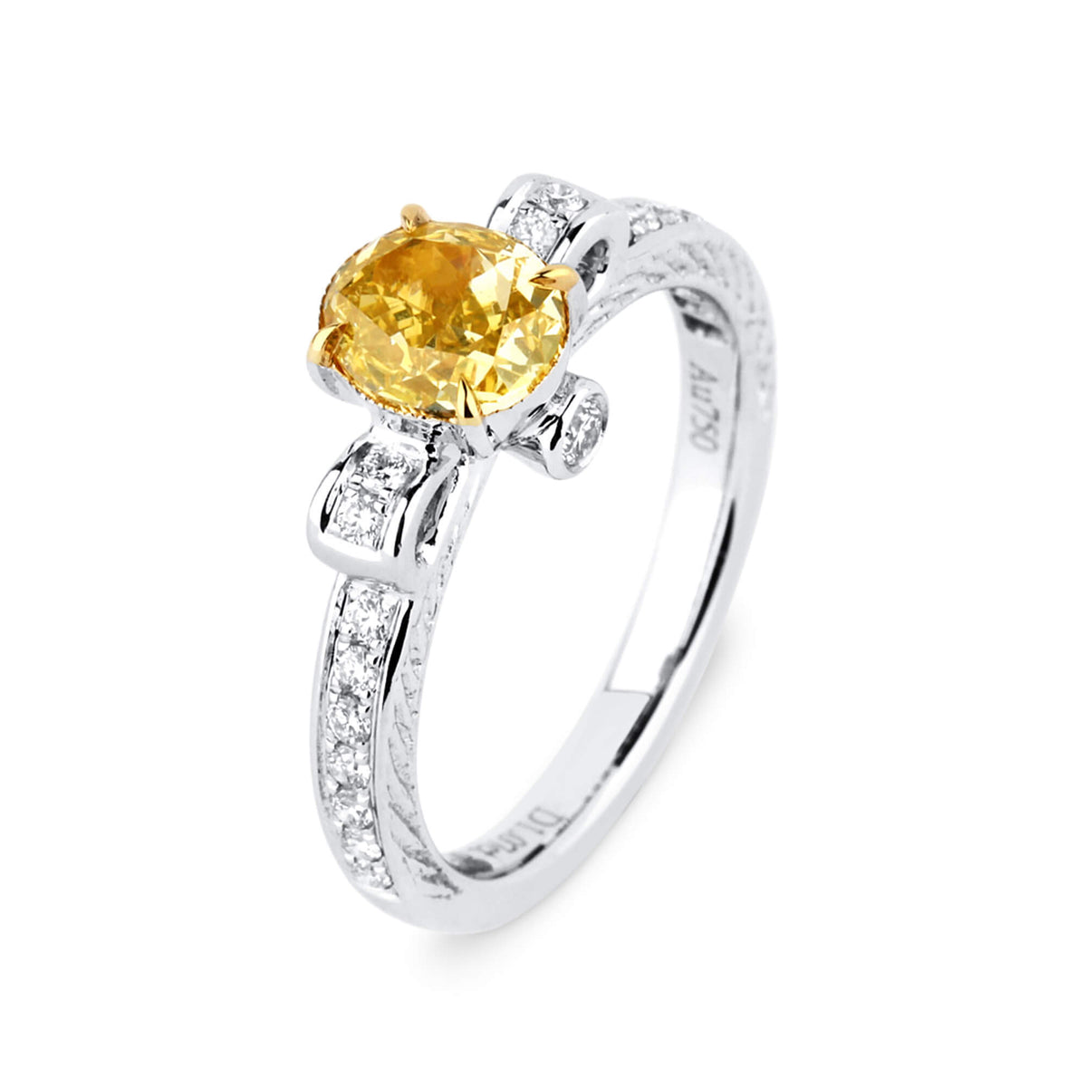 Natural 1.07 Ct. Fancy Intense Yellow Oval-Cut Diamond Solitaire Ring, 18K White Gold