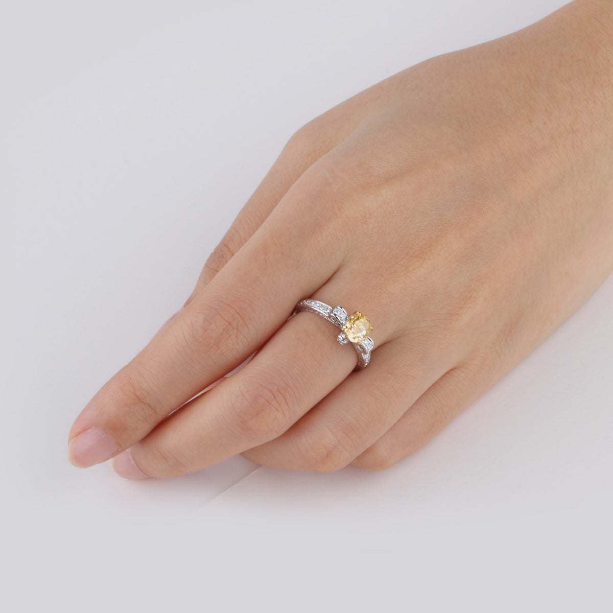 Natural 1.07 Ct. Fancy Intense Yellow Oval-Cut Diamond Solitaire Ring, 18K White Gold