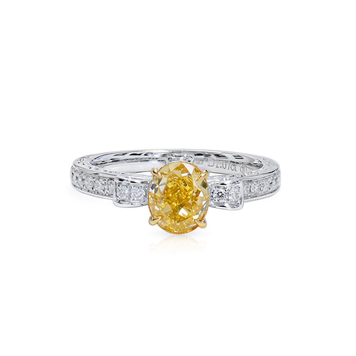 Natural 1.07 Ct. Fancy Intense Yellow Oval-Cut Diamond Solitaire Ring, 18K White Gold