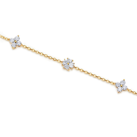 Natural 1.39 Ct. TW Diamond Clover Station Bracelet in Yellow Gold, 14K Yellow Gold, 18K Yellow Gold