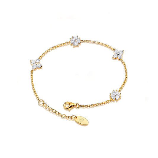 Natural 1.39 Ct. TW Diamond Clover Station Bracelet in Yellow Gold, 14K Yellow Gold, 18K Yellow Gold