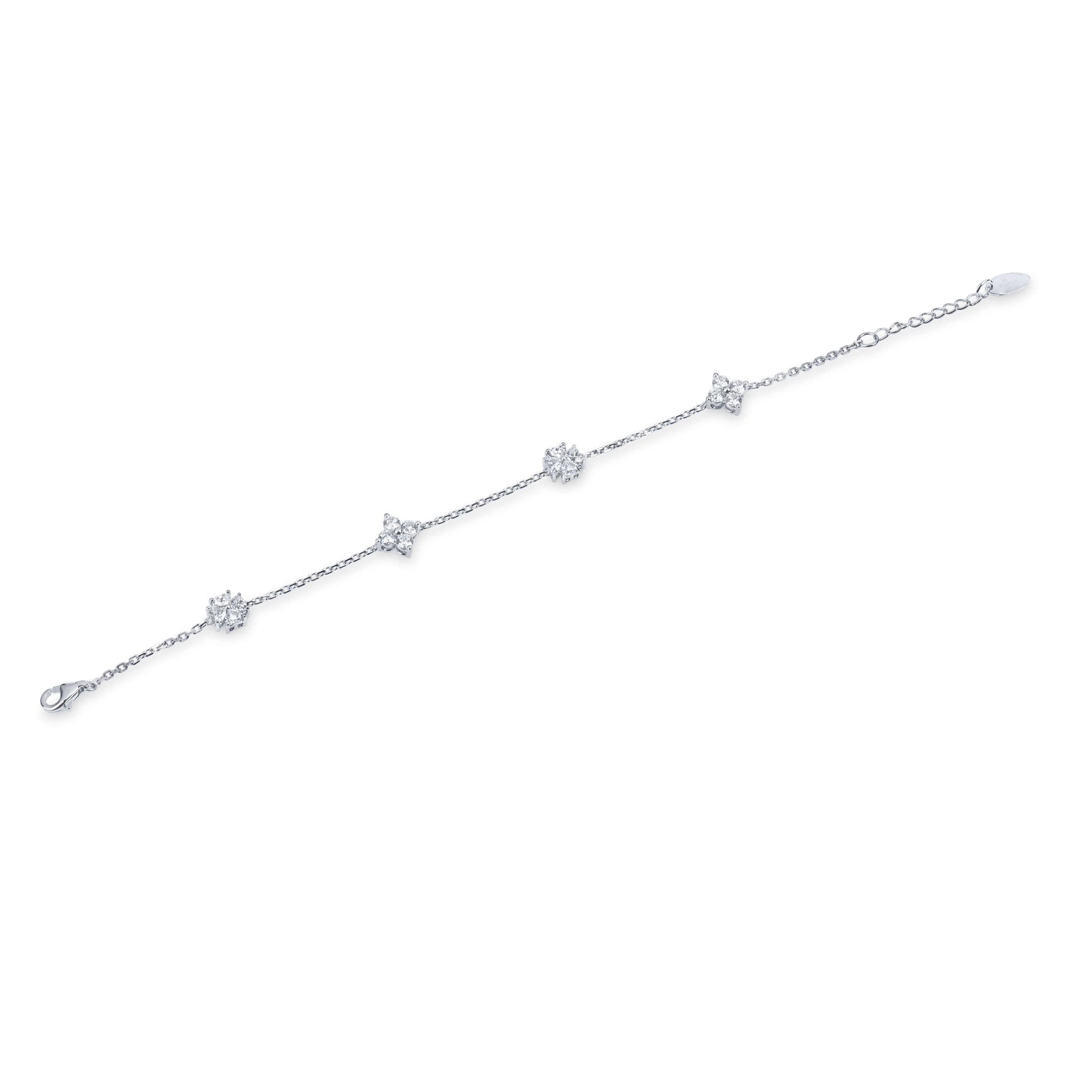 Natural 1.39 Ct. TW Diamond Clover Station Bracelet, 14K White Gold