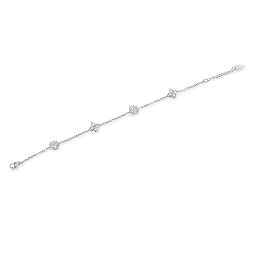 Natural 1.39 Ct. TW Diamond Clover Station Bracelet, 14K White Gold