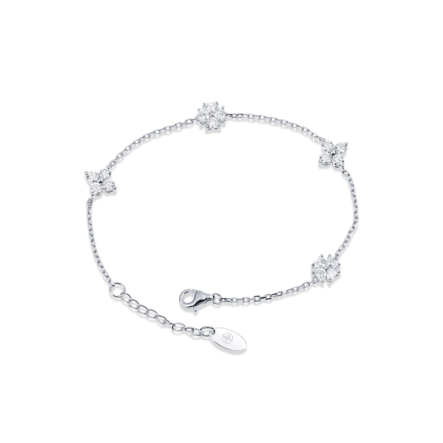 Natural 1.39 Ct. TW Diamond Clover Station Bracelet, 14K White Gold
