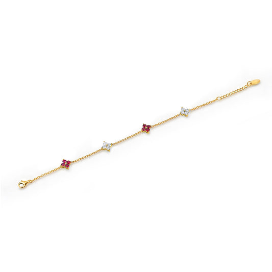 Natural 1.49 Ct. TW Ruby & Diamond Clover Station Bracelet in Yellow Gold , 14K Yellow Gold, 18K Yellow Gold
