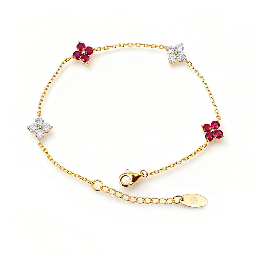 Natural 1.49 Ct. TW Ruby & Diamond Clover Station Bracelet in Yellow Gold , 14K Yellow Gold, 18K Yellow Gold