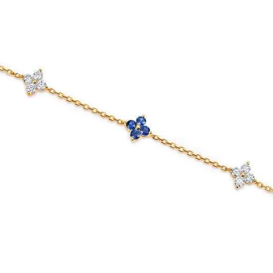 Natural 1.50 Ct. TW Sapphire & Diamond Clover Station Bracelet in Yellow Gold , 14K Yellow Gold, 18K Yellow Gold