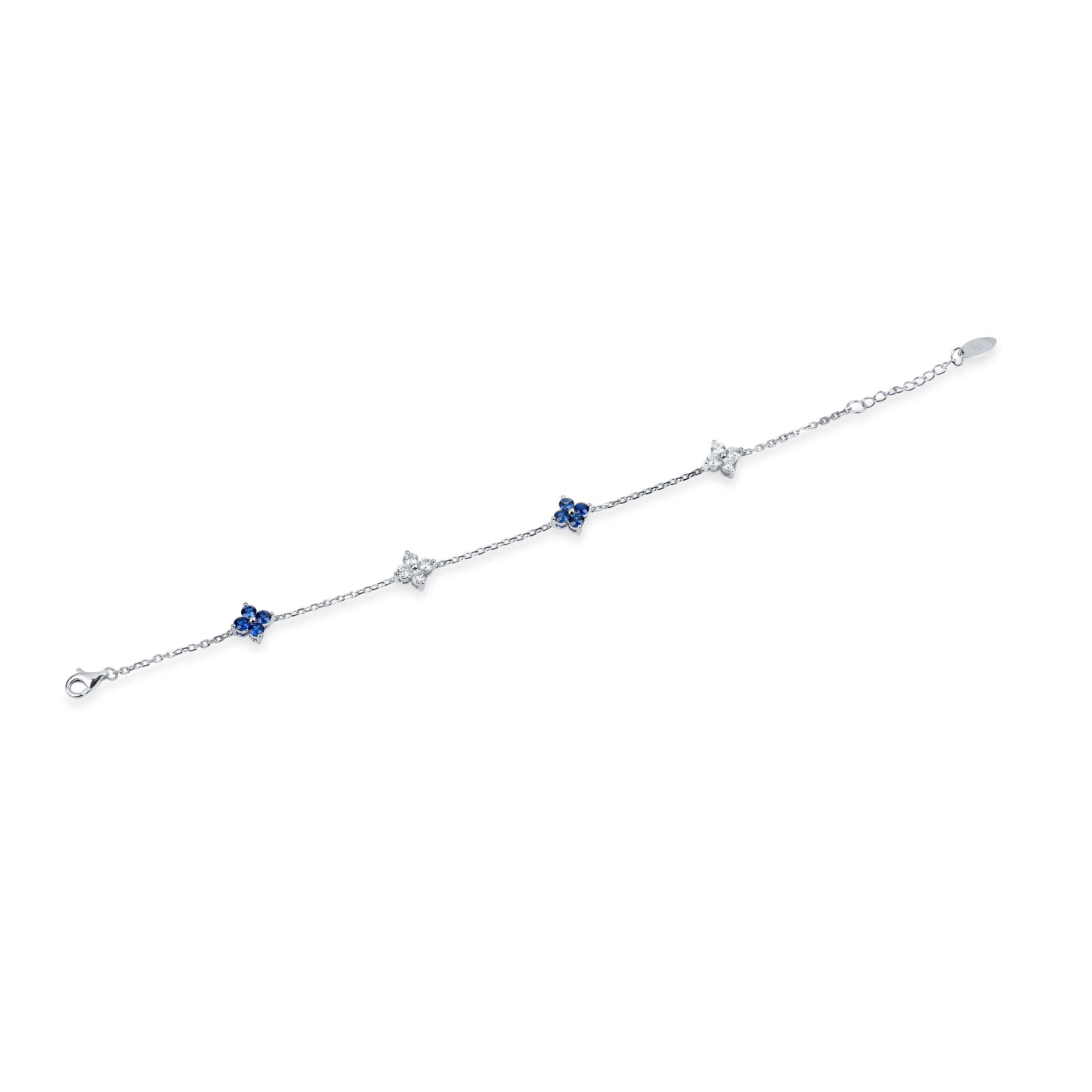 Natural 1.50 Ct. TW Sapphire & Diamond Clover Station Bracelet, 14K White Gold