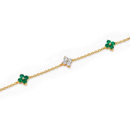 Natural 1.61 Ct. TW Emerald & Diamond Clover Station Bracelet in Yellow Gold , 14K Yellow Gold, 18K Yellow Gold