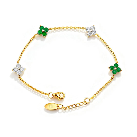 Natural 1.61 Ct. TW Emerald & Diamond Clover Station Bracelet in Yellow Gold , 14K Yellow Gold, 18K Yellow Gold