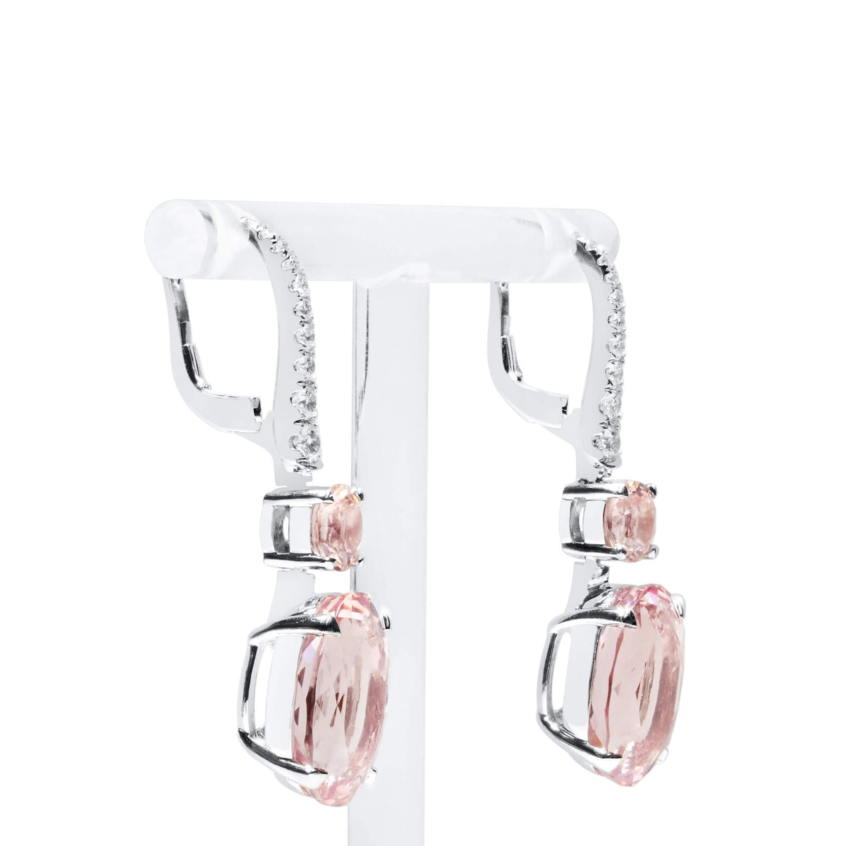 Natural 10.09 Ct. Oval-Cut Morganite & Diamond Drop Earrings, 18K White Gold