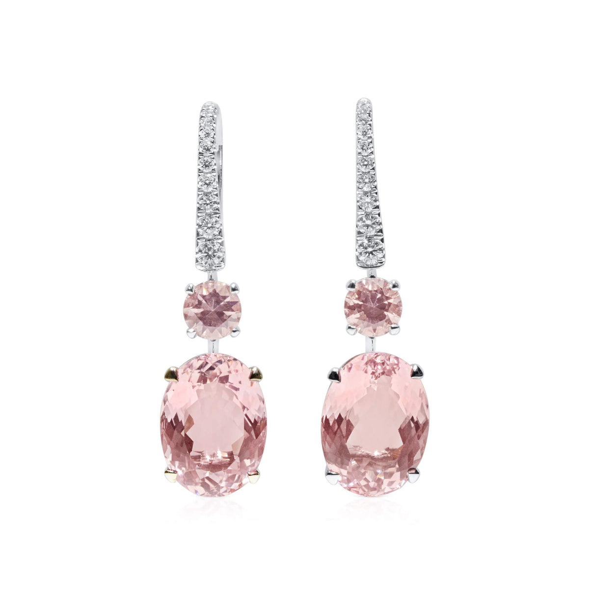 Natural 10.09 Ct. Oval-Cut Morganite & Diamond Drop Earrings, 18K White Gold