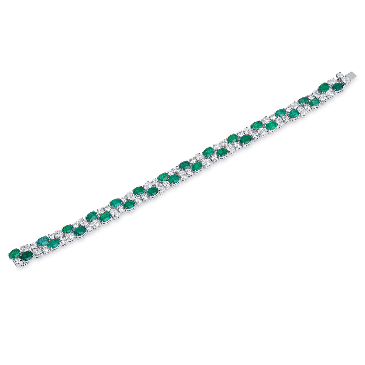 Natural 16.11 Ct. TW Emerald & Diamond Bracelet, 18K White Gold