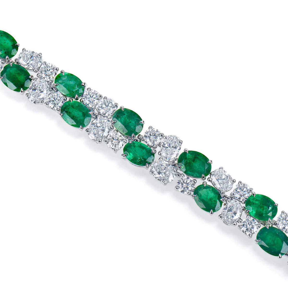 Natural 16.11 Ct. TW Emerald & Diamond Bracelet, 18K White Gold