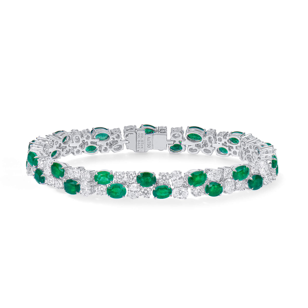 Natural 16.11 Ct. TW Emerald & Diamond Bracelet, 18K White Gold