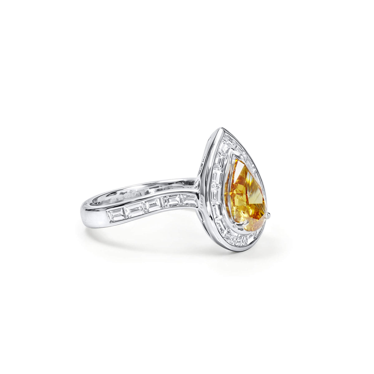 Natural 1.38 Ct. Yellow-Orange Pear-Cut Diamond Halo Ring, 18K White Gold