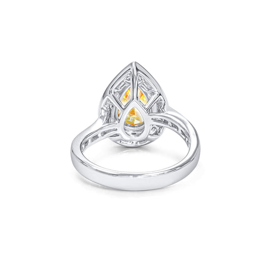 Natural 1.38 Ct. Yellow-Orange Pear-Cut Diamond Halo Ring, 18K White Gold