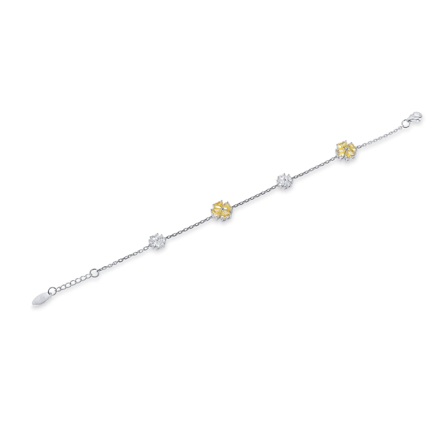 Natural 2.95 Ct. TW Fancy Intense Yellow Heart-Shaped Diamond Clover Station Bracelet, 14K White Gold