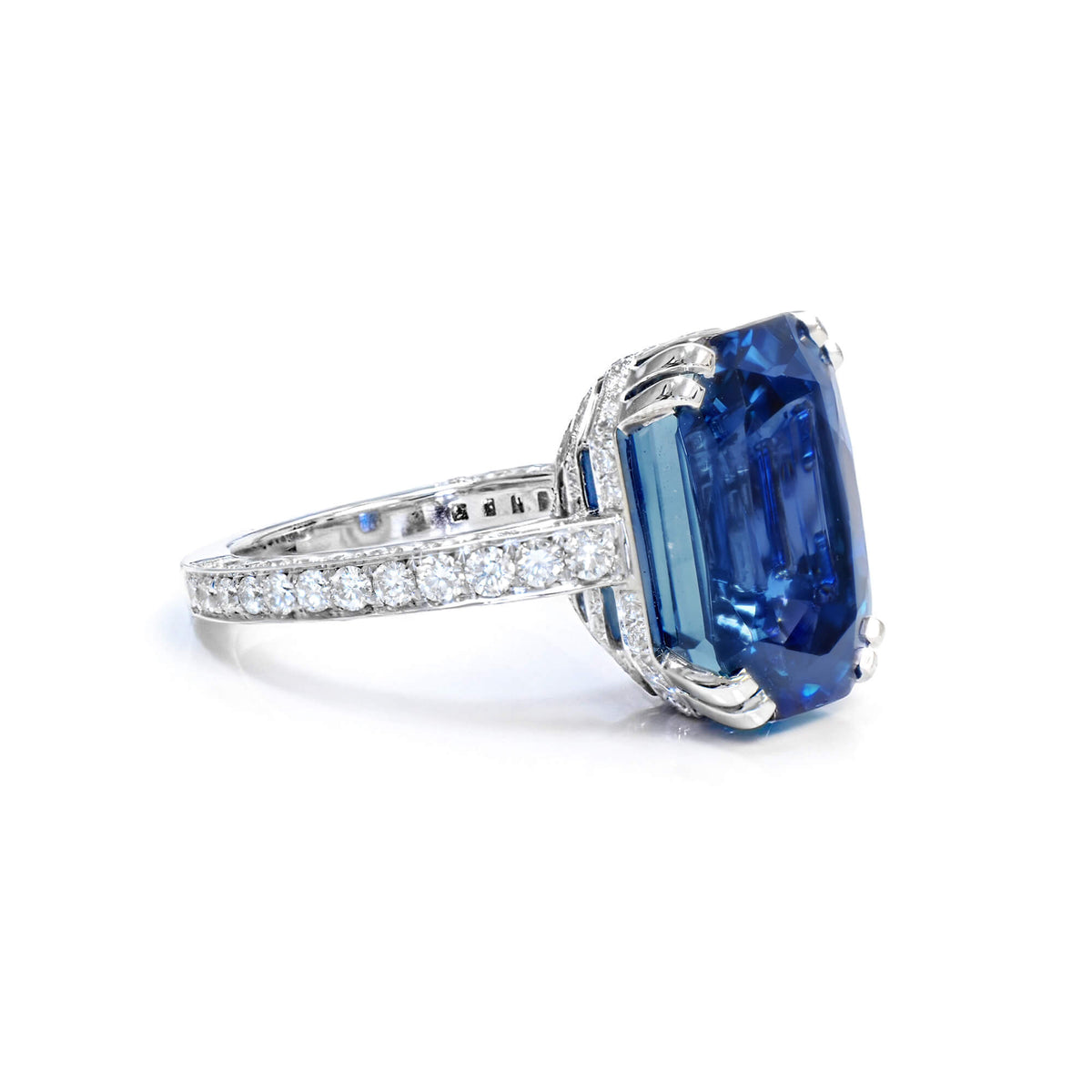 Natural 20.50 Ct. TW Unheated Octagonal-Cut Burmese Blue Sapphire Solitaire Ring, 18K White Gold