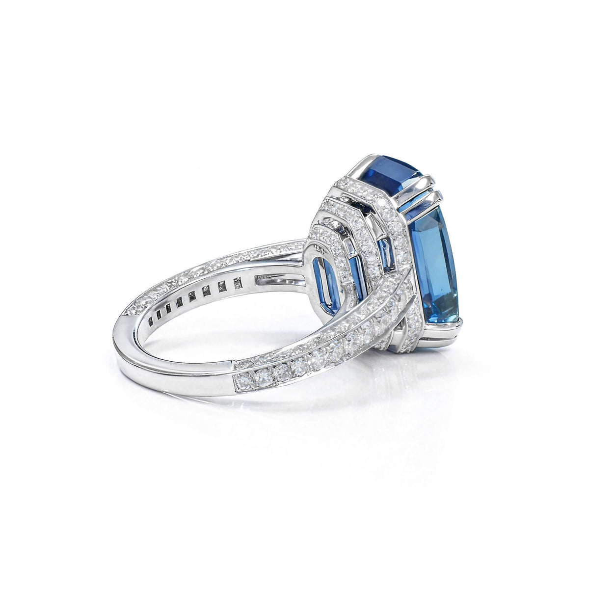 Natural 20.50 Ct. TW Unheated Octagonal-Cut Burmese Blue Sapphire Solitaire Ring, 18K White Gold
