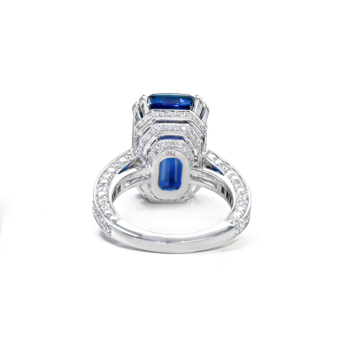 Natural 20.50 Ct. TW Unheated Octagonal-Cut Burmese Blue Sapphire Solitaire Ring, 18K White Gold