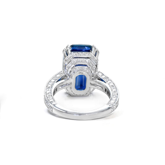 Natural 20.50 Ct. TW Unheated Octagonal-Cut Burmese Blue Sapphire Solitaire Ring, 18K White Gold